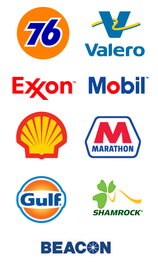 76 Valero Exxon Mobil Shell Marathon Gulf Shamrock Beacon logos